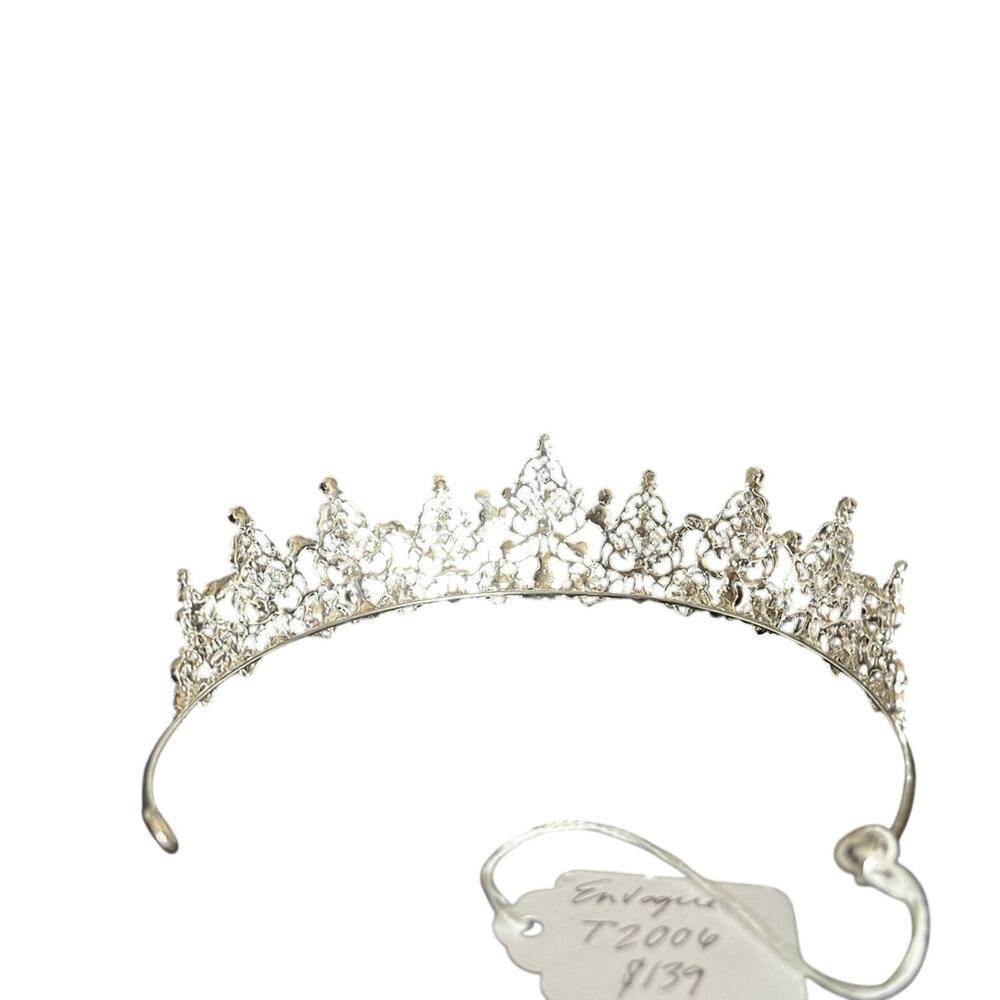 EN VOGUE BRIDAL Rhinestone Tiara T2006 Rhodium Plated Wedding Crown - Picture 4 of 6